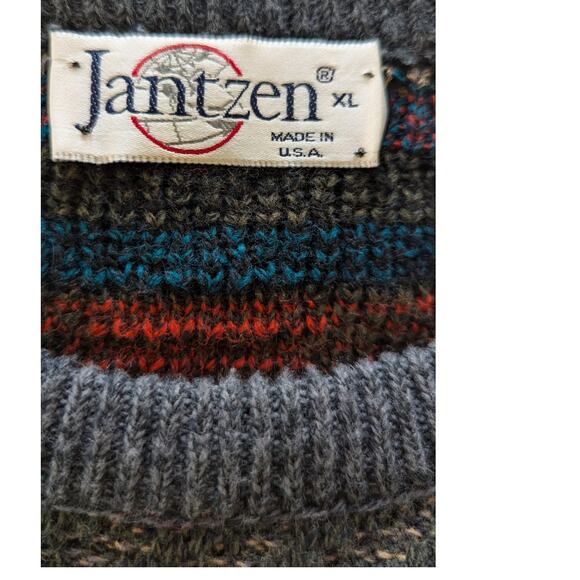 Vintage Jantzen ribbed sweater multi color geo print mens Extra Large - Picture 2 of 11